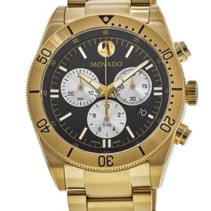 Movado Sport Chronograph Black Dial Yellow Gold Tone Men's Watch 0607440